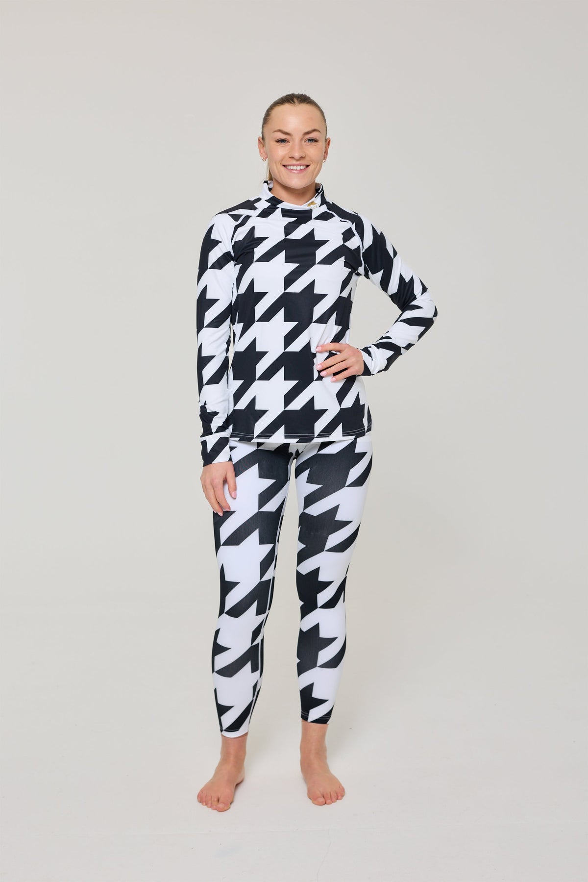 Black & White Houndstooth Women's Baselayer Top