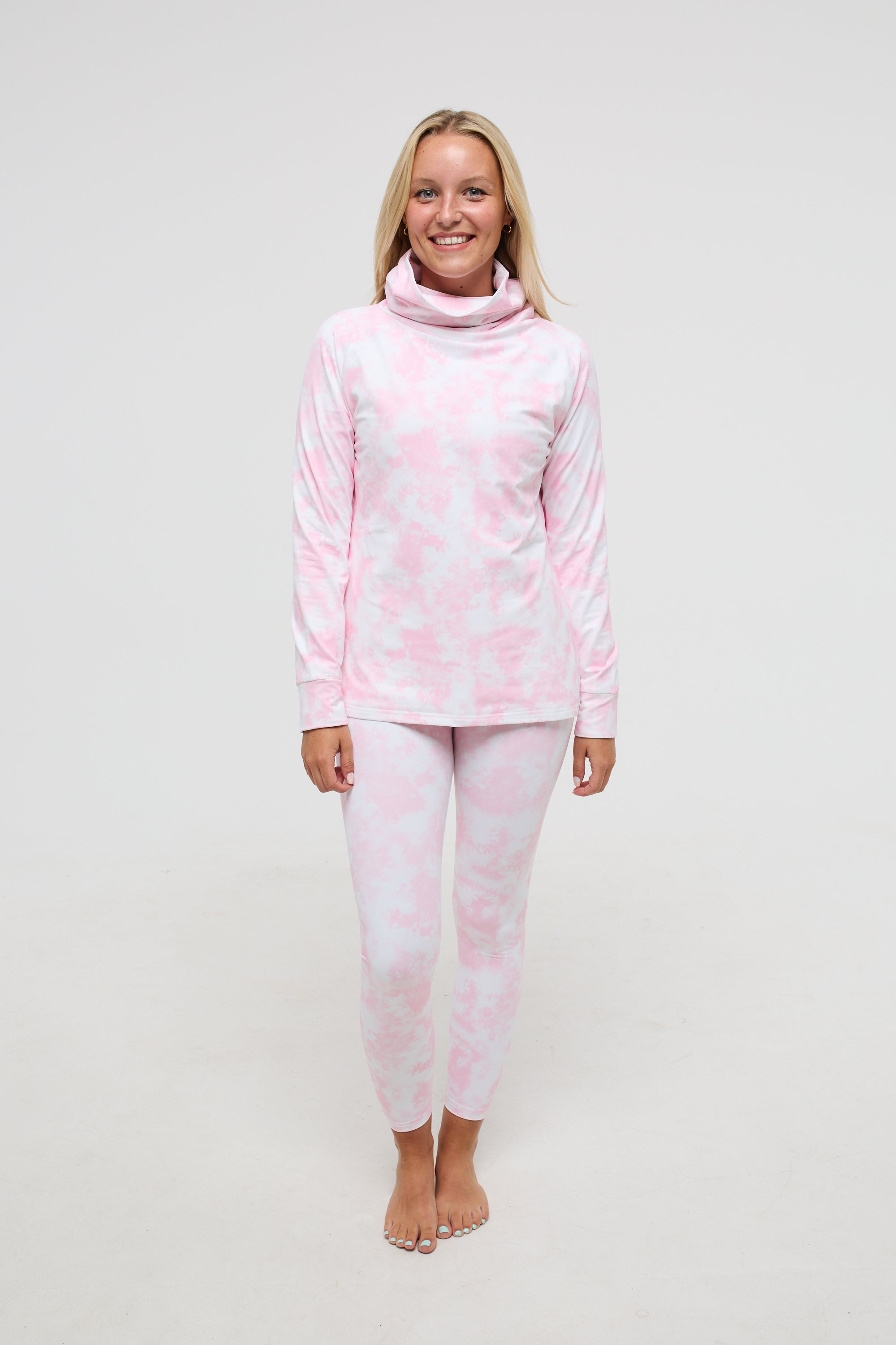 High Neck Baselayer Top - Pink Tie Dye Women's