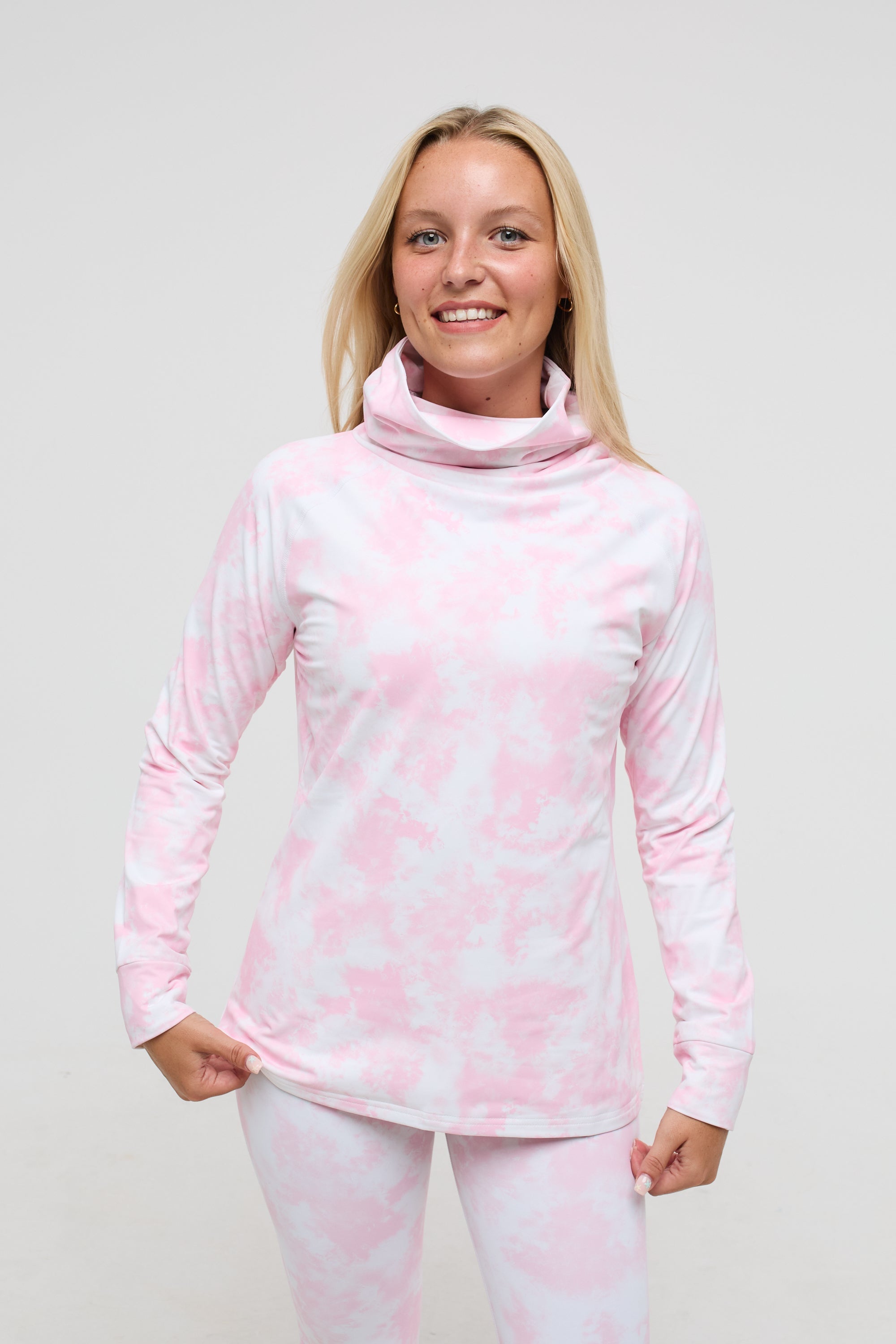 High Neck Baselayer Top - Pink Tie Dye Women's