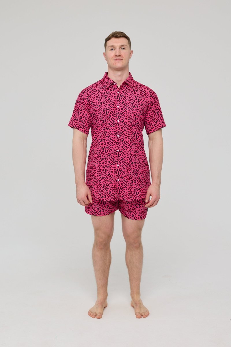 Pink Leopard Men's Short Sleeve Shirt