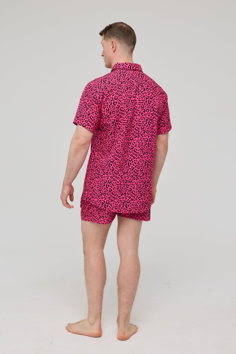 Pink Leopard Men's Short Sleeve Shirt
