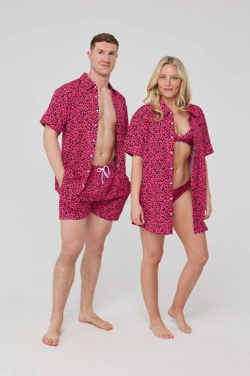 Pink Leopard Men's Short Sleeve Shirt