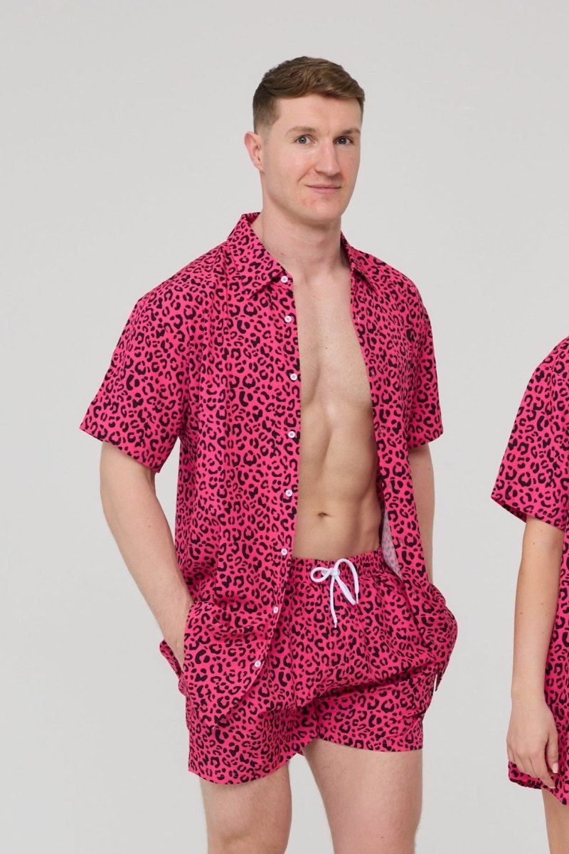 Pink Leopard Men's Short Sleeve Shirt