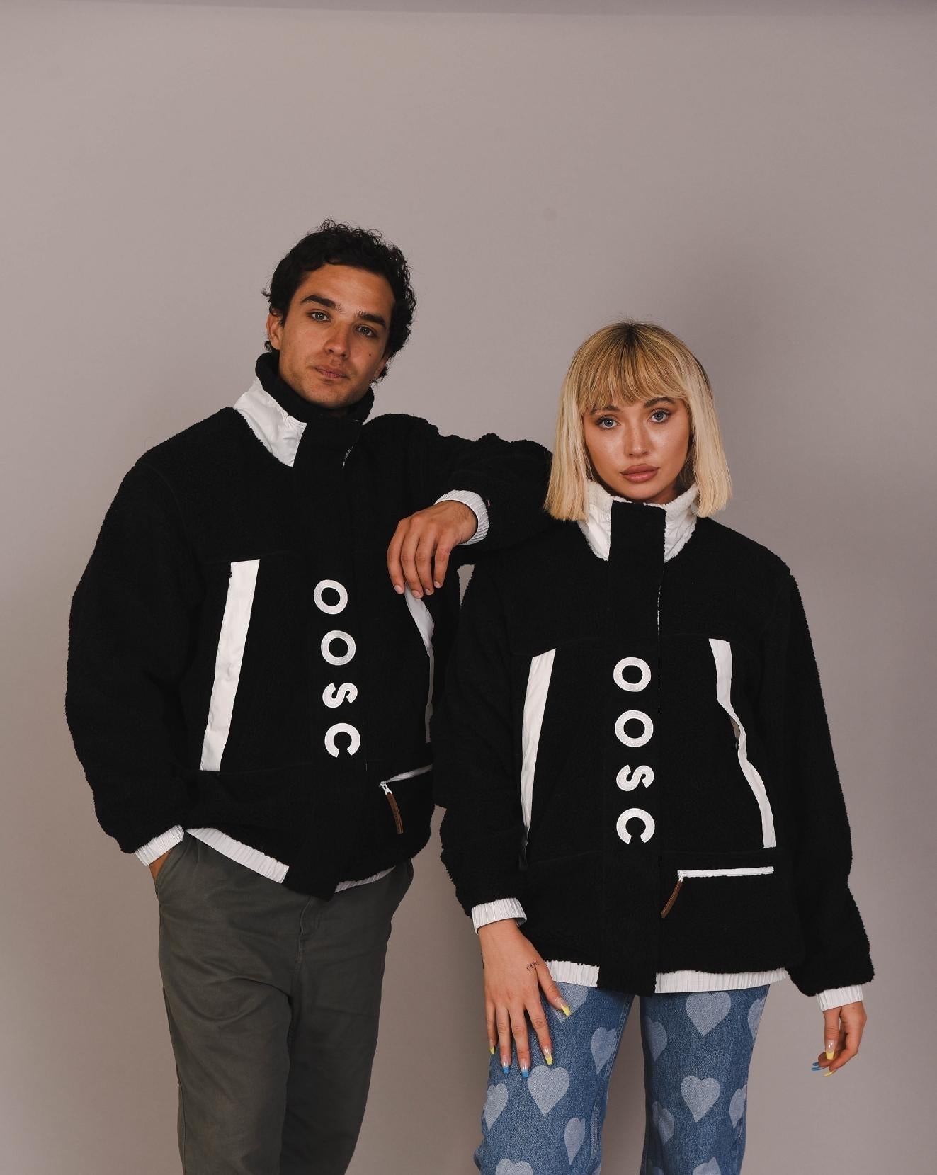 Sherpa-Fleecejacke Schwarz / Weiß - Damen