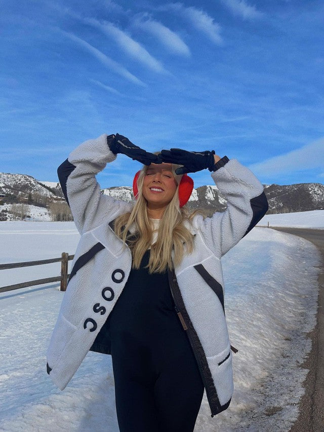 Sherpa-Fleecejacke Weiß / Schwarz - Damen