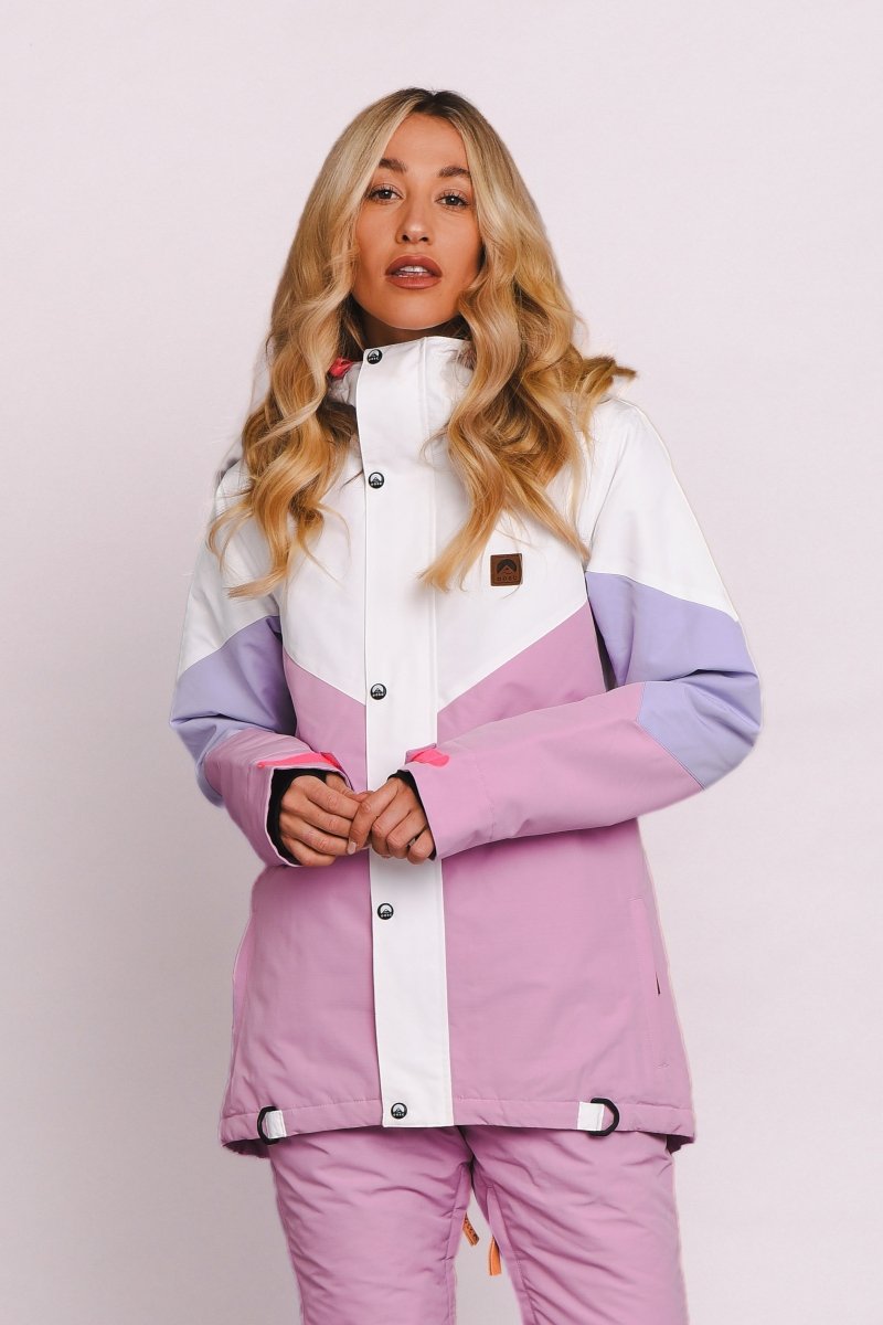 1080 Women's Ski & Snowboard Jacket - Pastel Pink, White & Pastel Purple - OOSC Clothing