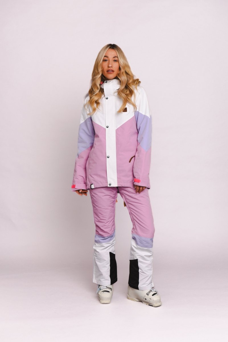 1080 Women's Ski & Snowboard Jacket - Pastel Pink, White & Pastel Purple - OOSC Clothing