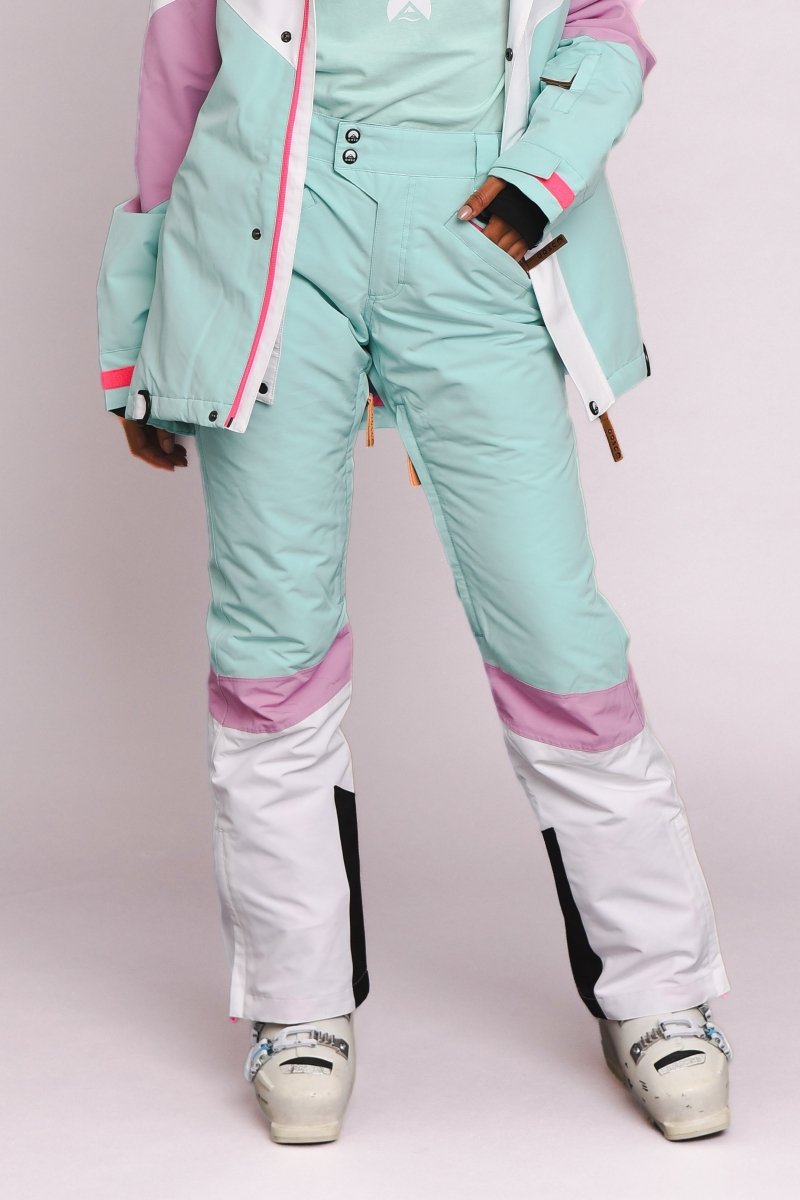 1080 Women's Ski & Snowboard Pant - Pastel Pink, White & Pastel Mint - OOSC Clothing