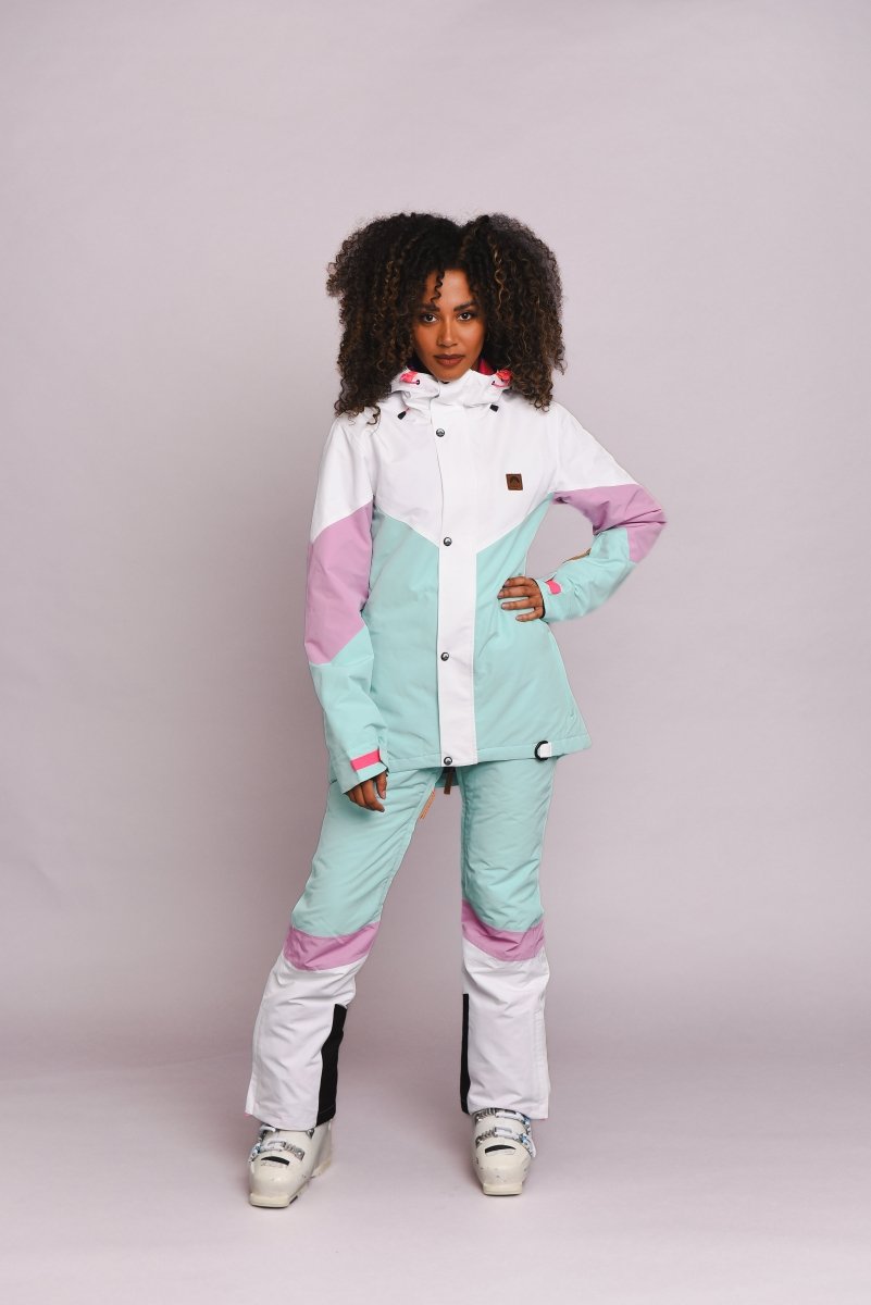 1080 Women's Ski & Snowboard Pant - Pastel Pink, White & Pastel Mint - OOSC Clothing