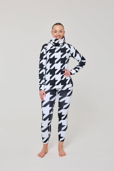 Black & White Houndstooth Women's High Neck Baselayer Top
