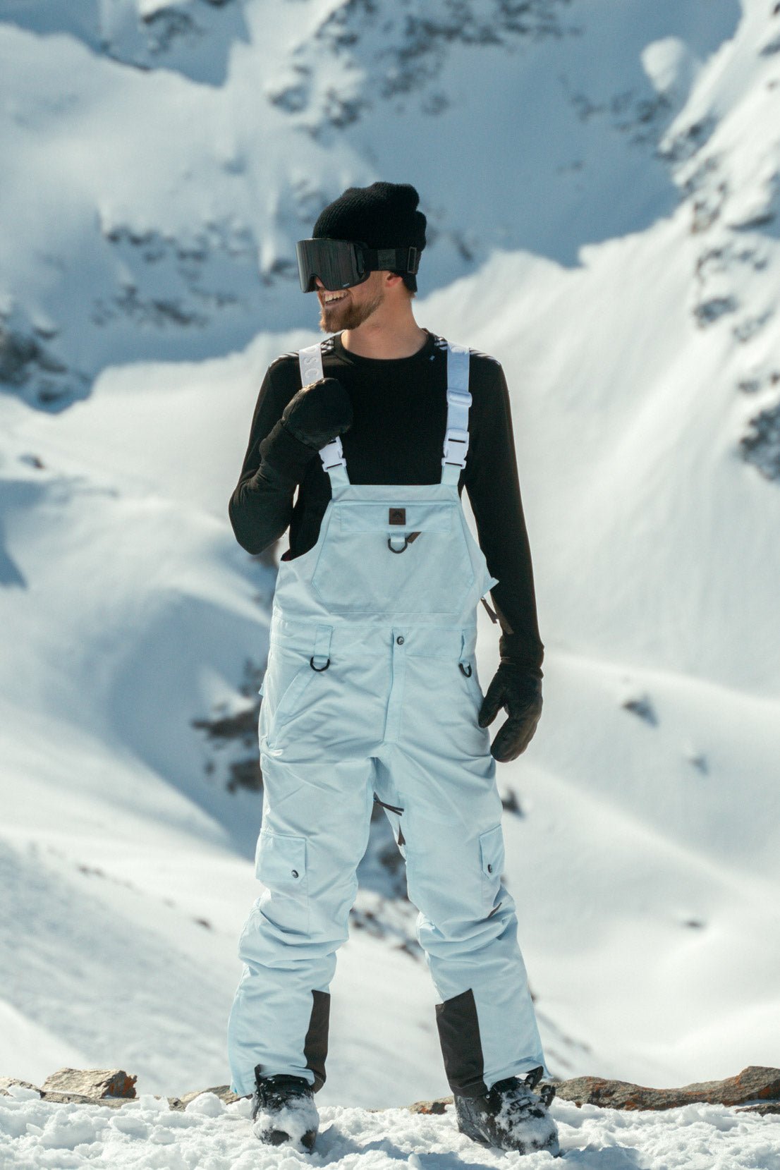 Pantalon à bretelles Yeh Man bleu glace