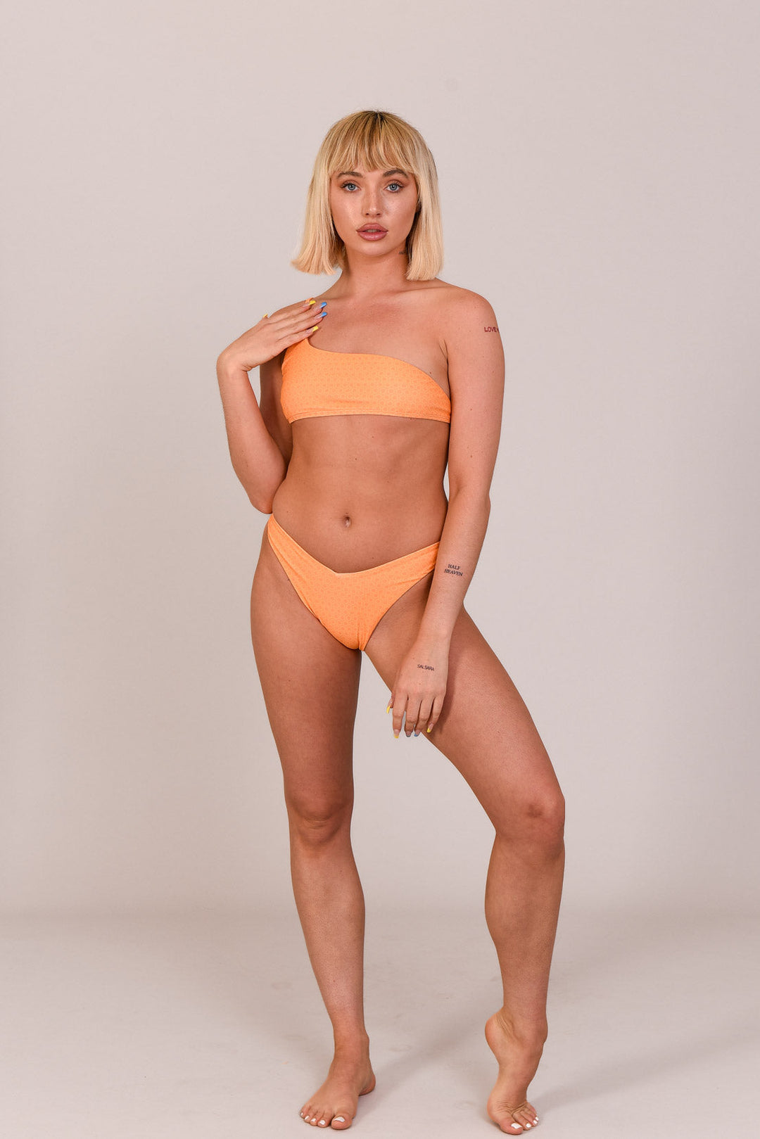 Tangerine Squeeze Cold Shoulder Bikini Top