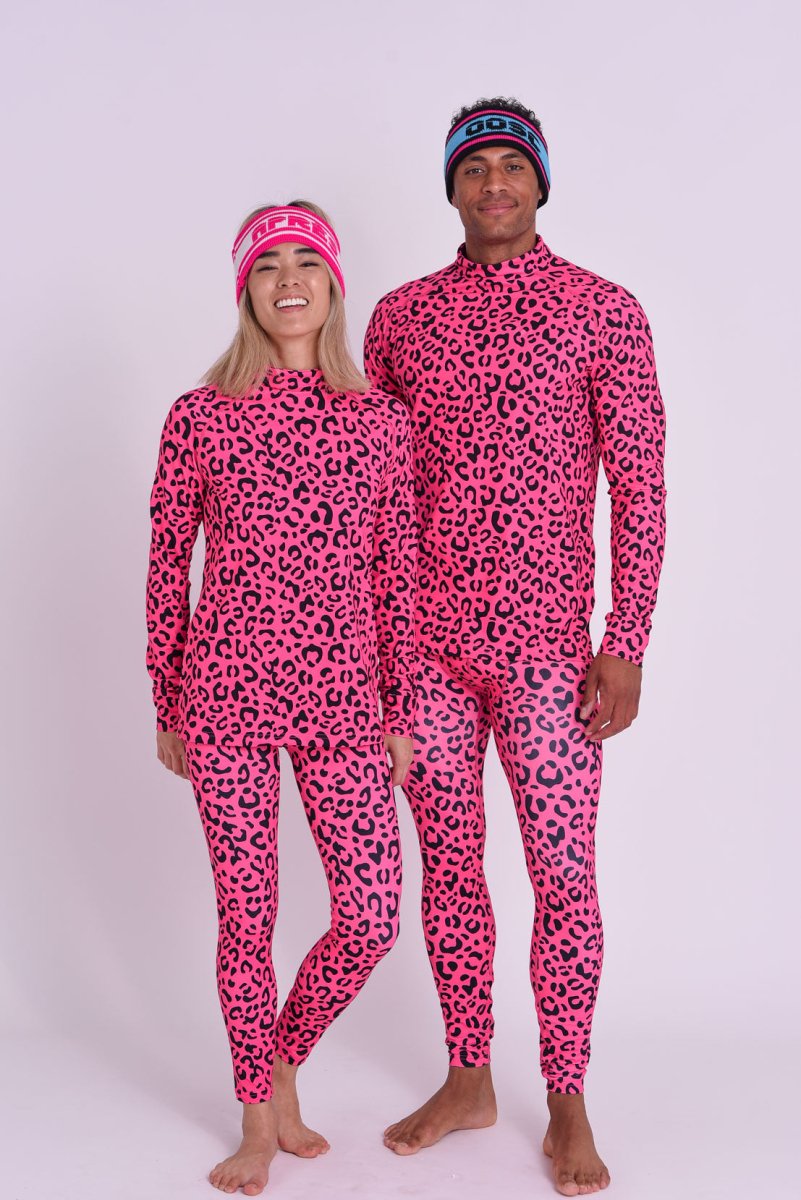 Women's Pink Leopard Print Baselayer Top | Ski Thermals - OOSC