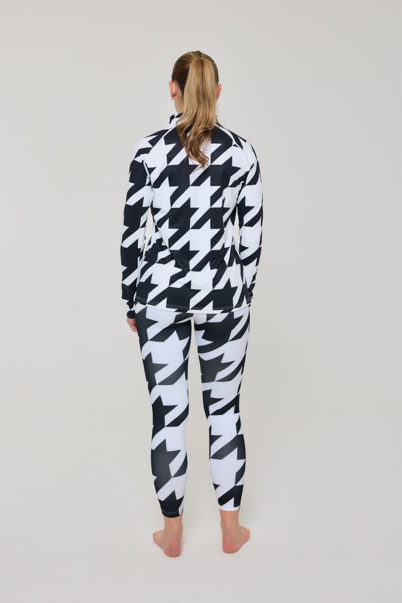 Black & White Houndstooth Women's Baselayer Top - OOSC Clothing