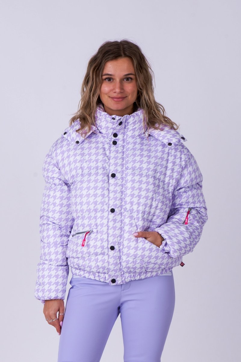 Chic Puffer Jacket - Purple Houndstooth - OOSC Clothing