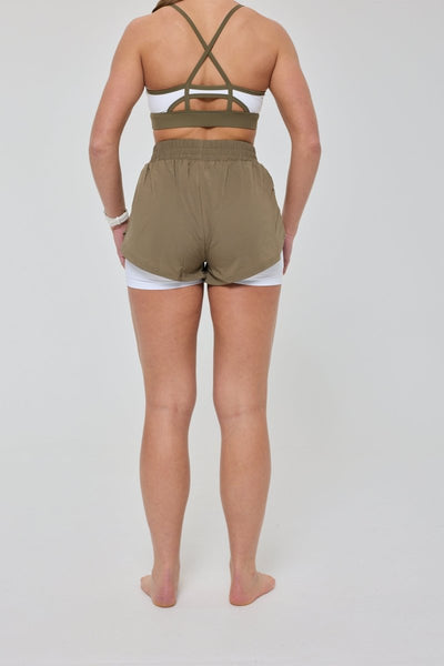 Elite 2 in 1 Running Shorts - Khaki - OOSC Clothing
