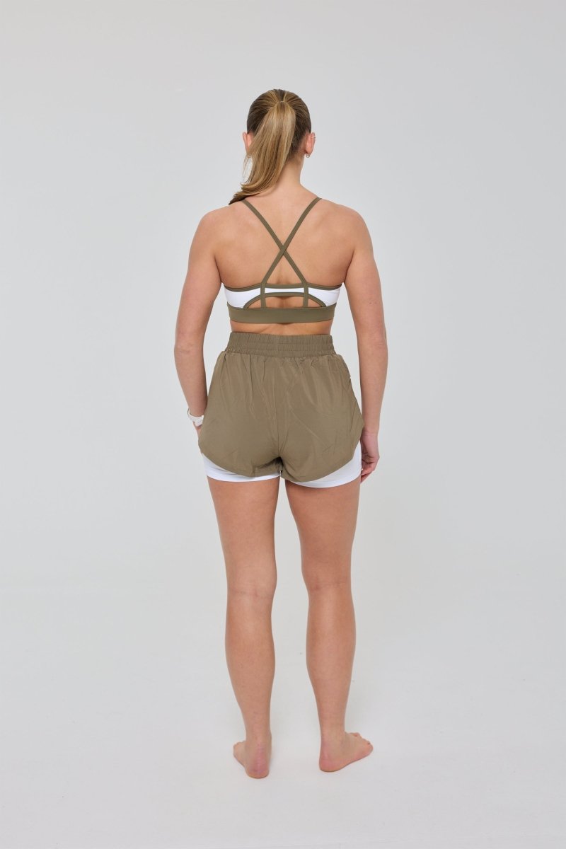 Elite 2 in 1 Running Shorts - Khaki - OOSC Clothing