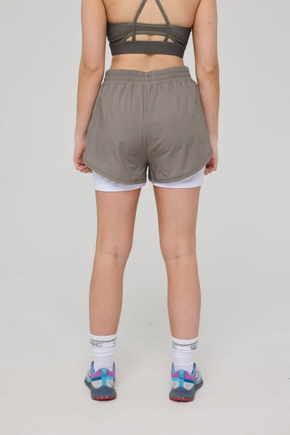 Elite 2 in 1 Running Shorts - Khaki - OOSC Clothing