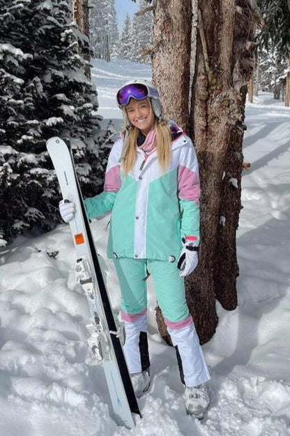 VESTE DE SKI &amp; SNOWBOARD 1080 FEMME ROSE PASTEL, BLANCHE ET MENTHE PASTEL