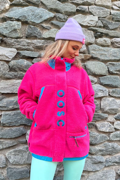 Sherpa-Fleecejacke Pink / Blau - Damen