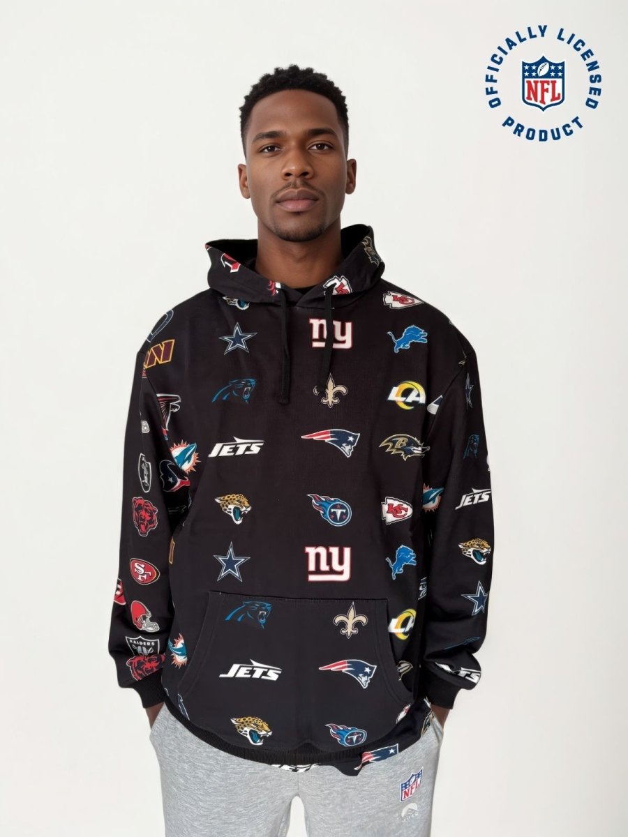NFL Heavyweight Oversize 32 Team Mash Up Hoodie - Black - OOSC Clothing