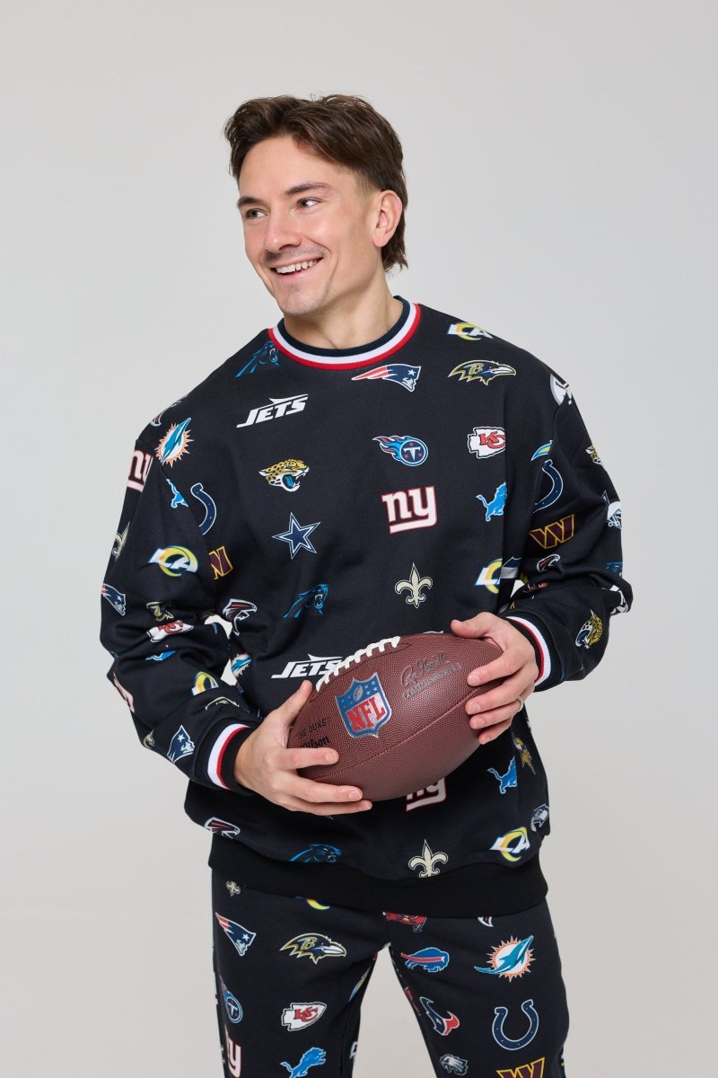 NFL Heavyweight Oversize 32 Team Mash Up Sweatshirt - Black - OOSC Clothing