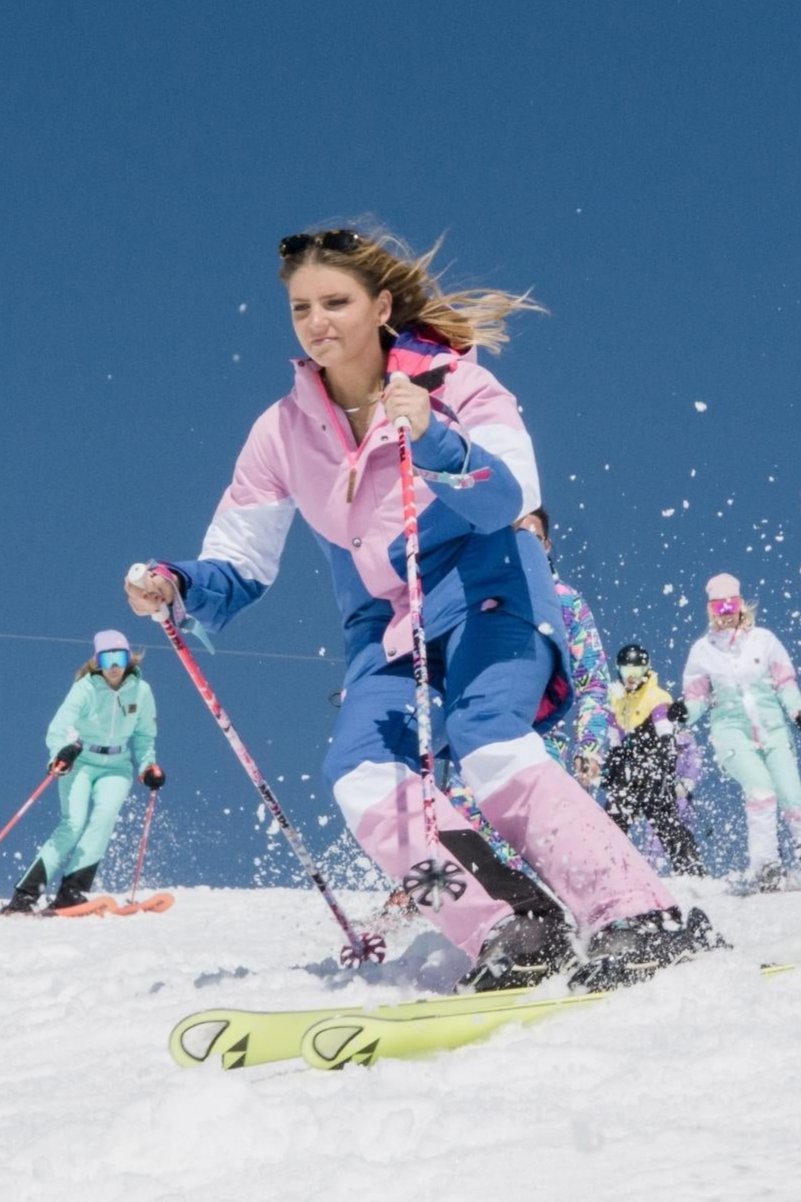 1080 Ski- und Snowboardhose für Damen – Pastellrosa, Weiß und Blau