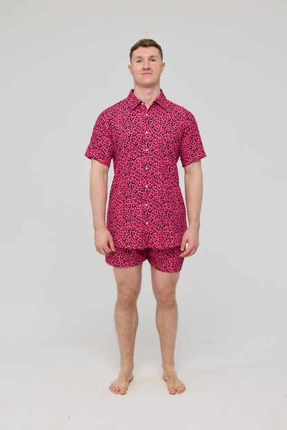 Pink Leopard Men's Short Sleeve Shirt