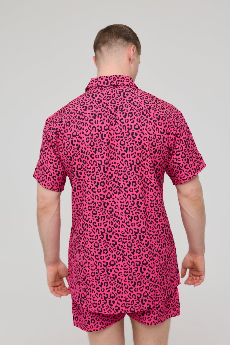 Pink Leopard Men's Short Sleeve Shirt