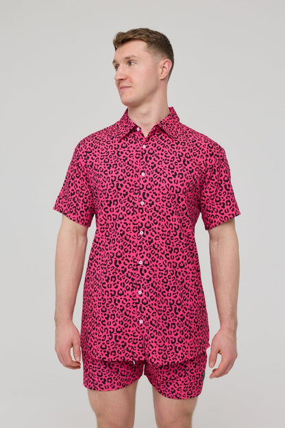 Pink Leopard Men's Short Sleeve Shirt