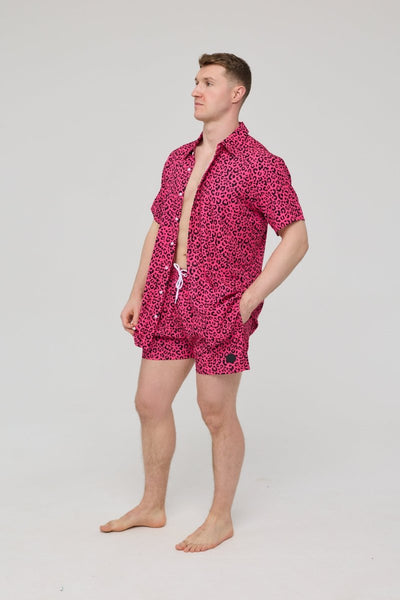 Pink Leopard Men's Short Sleeve Shirt - OOSC Clothing