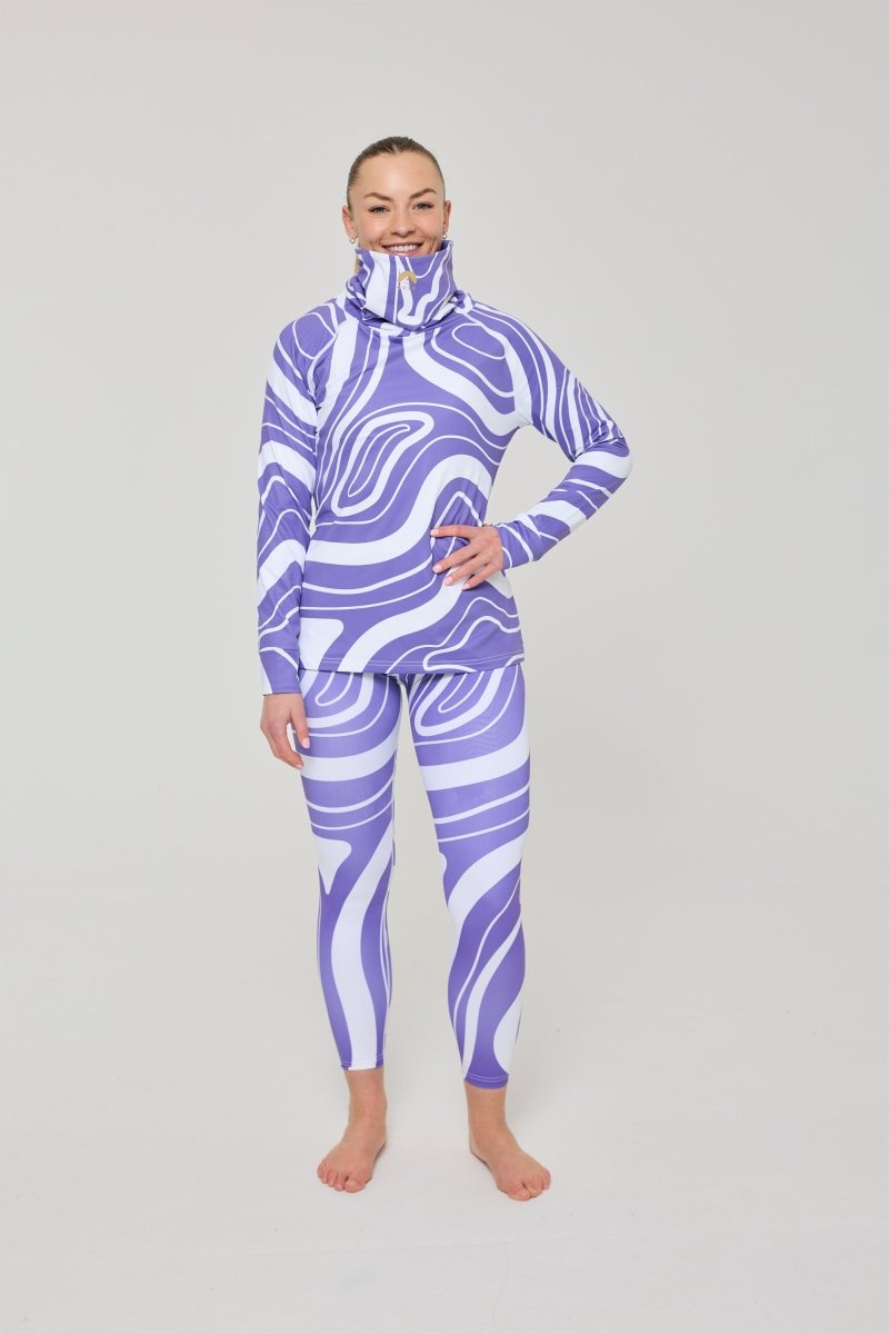 Purple Swirl Women's High Neck Baselayer Top - OOSC Clothing