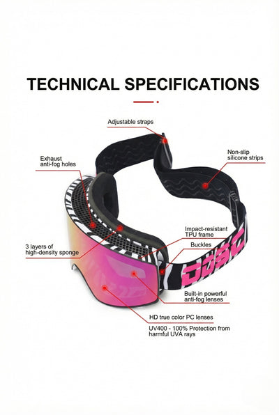 OOSC Boldsight® Ski & Snowboard Goggles - Zebra