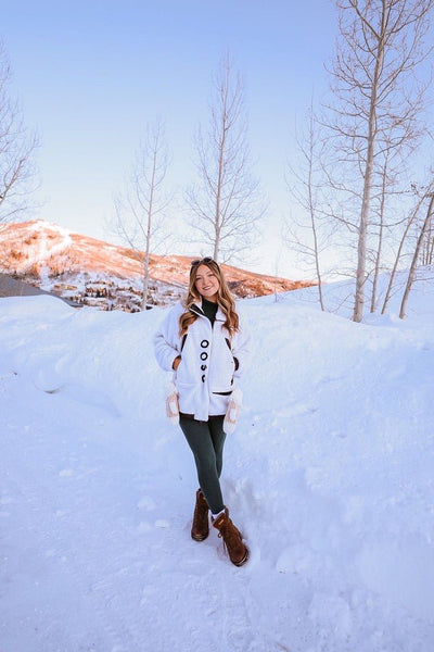 Sherpa Fleece Jacket White / Black - Women's