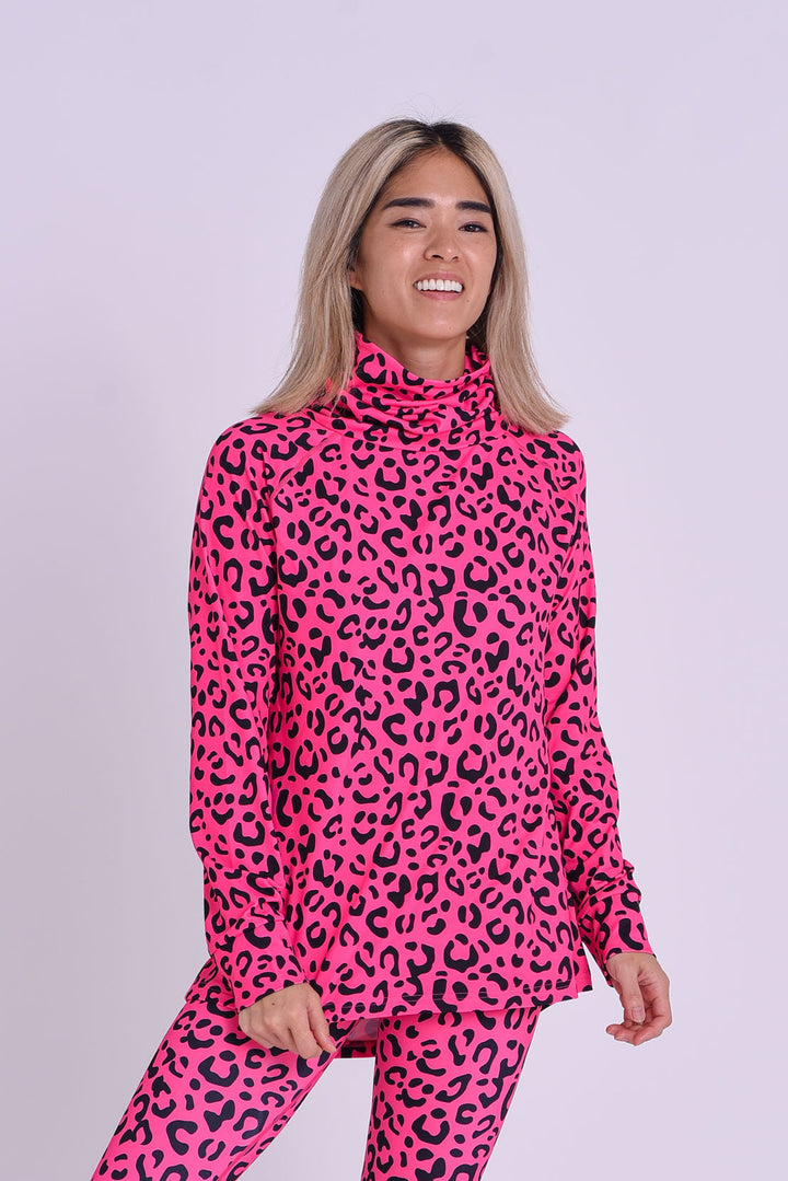 High Neck Baselayer Top - Hotel California Pink Leopard Women's