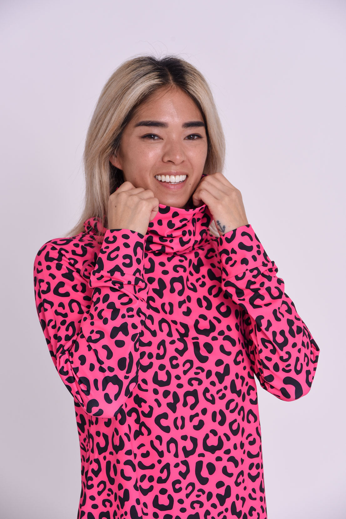 High Neck Baselayer Top - Hotel California Pink Leopard Women's