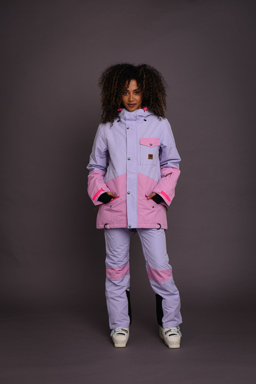 womens purple and pink ski outfit
