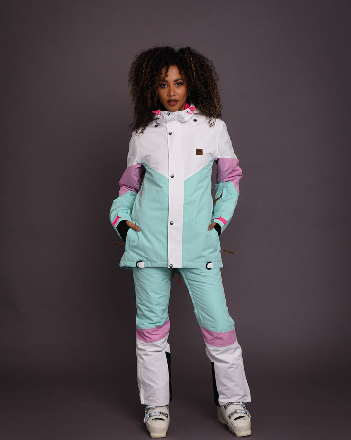 1080 Ski- und Snowboardjacke für Damen – Pastellrosa, Weiß und Pastellminze