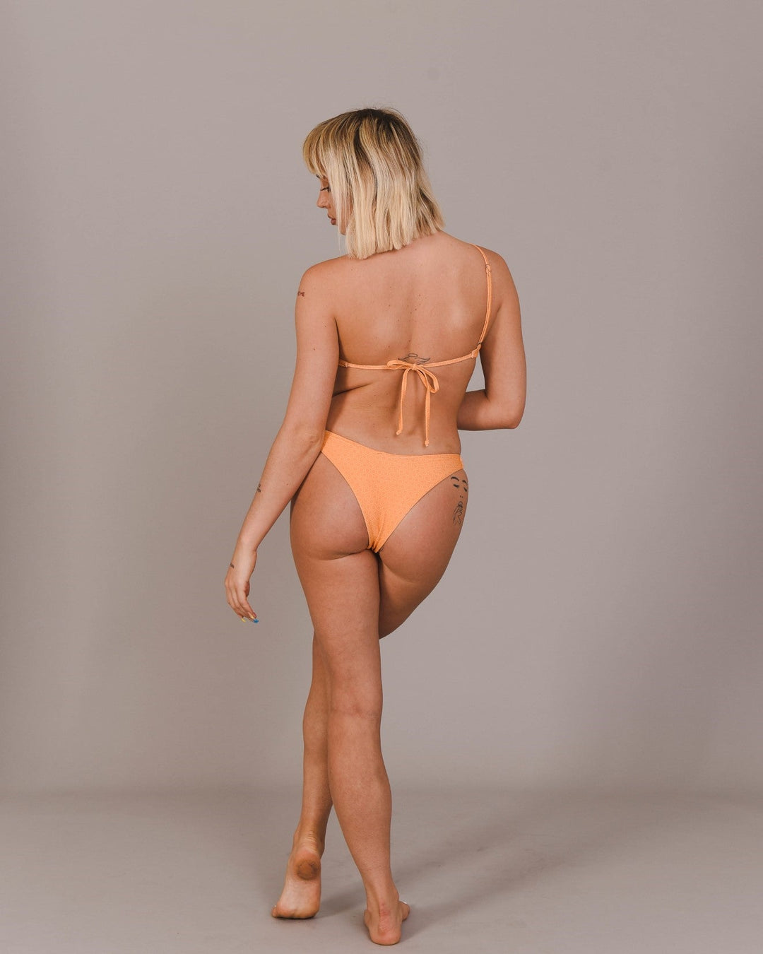 Orange Honeycomb Pattern V-Cut Bikini Bottoms