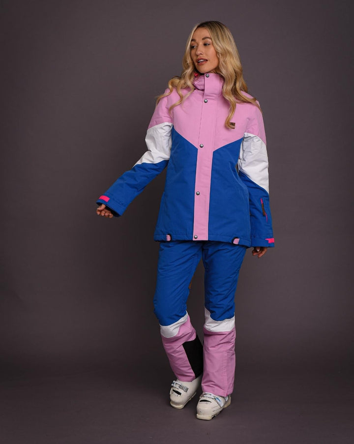 1080 Ski- und Snowboardjacke für Damen – Pastellrosa, Weiß und Blau