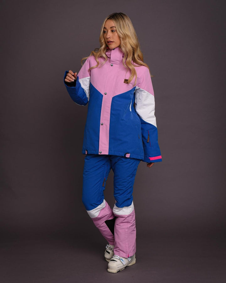 1080 Ski- und Snowboardjacke für Damen – Pastellrosa, Weiß und Blau