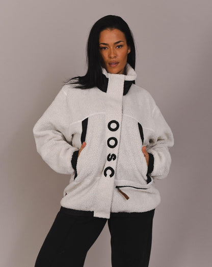 Sherpa Fleece Jacket White / Black - Women's