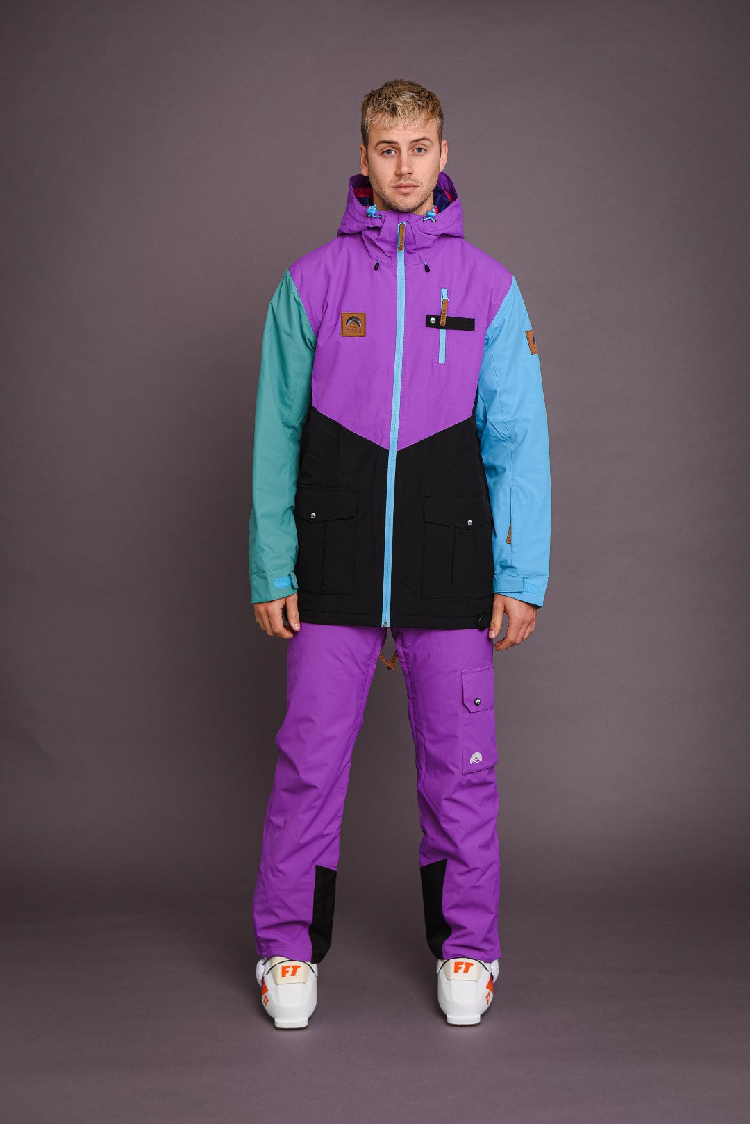 mens purple black ski outfit