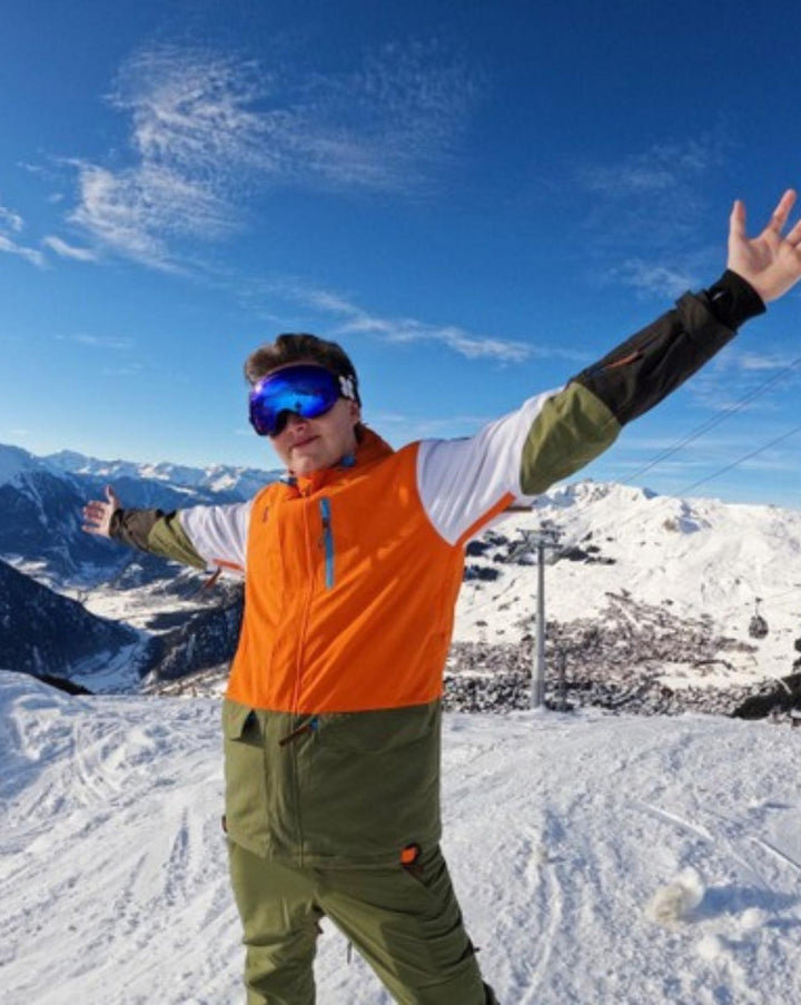 Yeh Man Ski- und Snowboardjacke für Herren – Orange, Khaki und Weiß