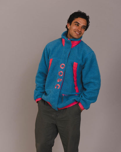 Sherpa-Fleecejacke Blau / Rosa - Herren