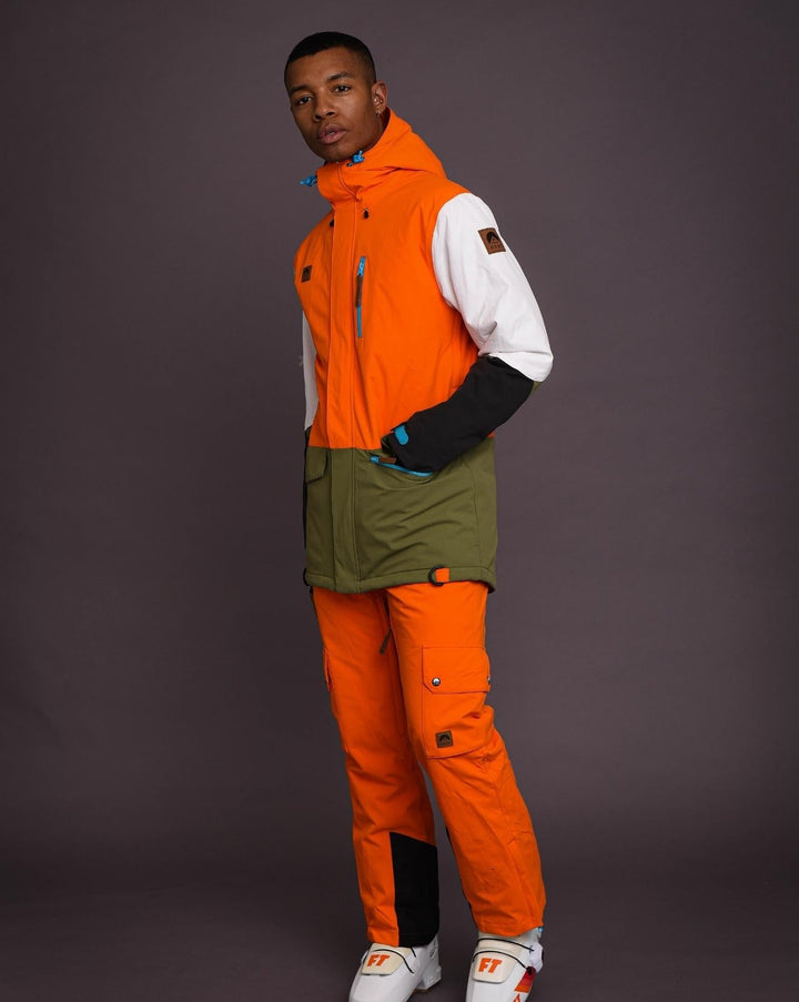 Yeh Man Ski- und Snowboardjacke für Herren – Orange, Khaki und Weiß