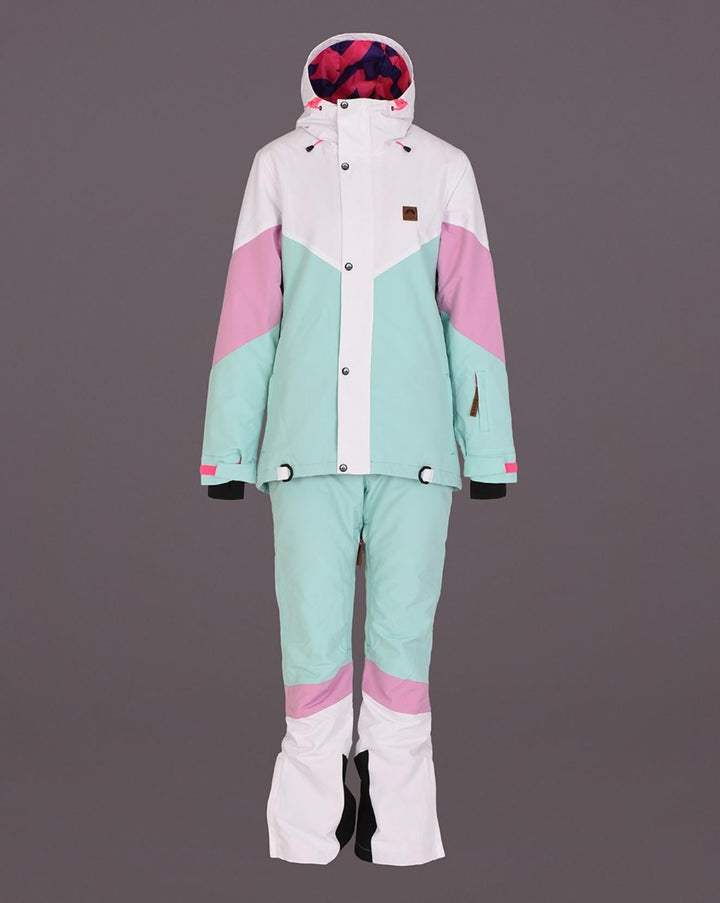 1080 Ski- und Snowboardhose für Damen – Pastellrosa, Weiß und Pastellminze