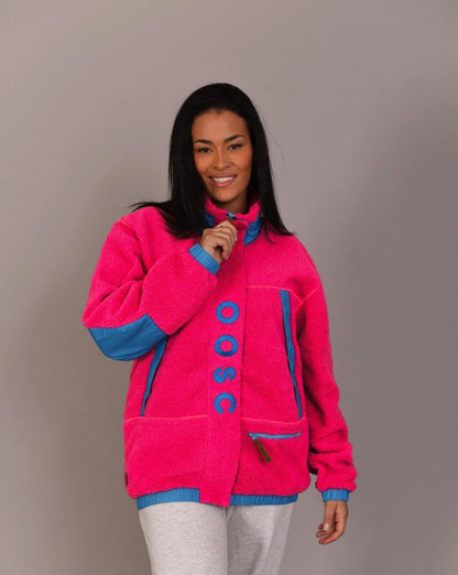 Sherpa-Fleecejacke Pink / Blau - Damen