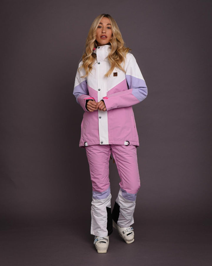 1080 Ski- und Snowboardjacke für Damen – Pastellrosa, Weiß und Pastelllila