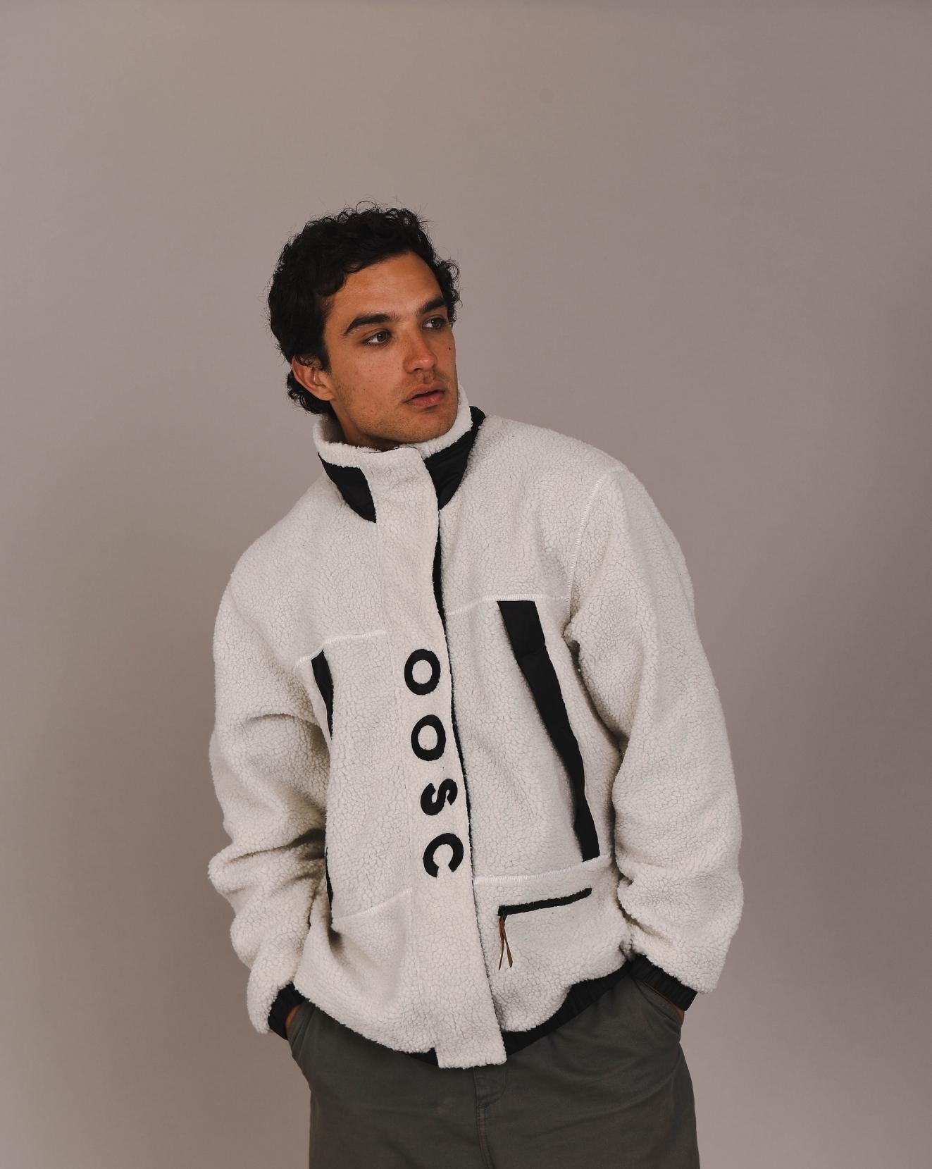 Sherpa Fleece Jacket White / Black - Men's